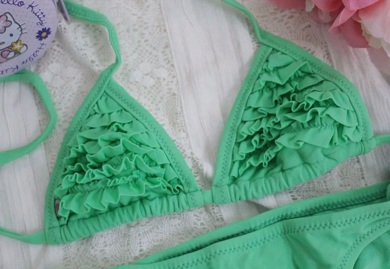 4 Color Brand 2023 Summer Girls Swimwear Soild Baby Kids Swimwear Biquini Infantil Swimsuits Falbala Bikini Girl For 6-14years - Image 5