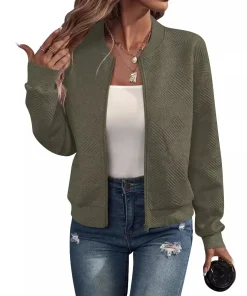 Women's autumn and winter new solid color simple and exquisite zipper jacket baseball collar casual jacket - Image 4