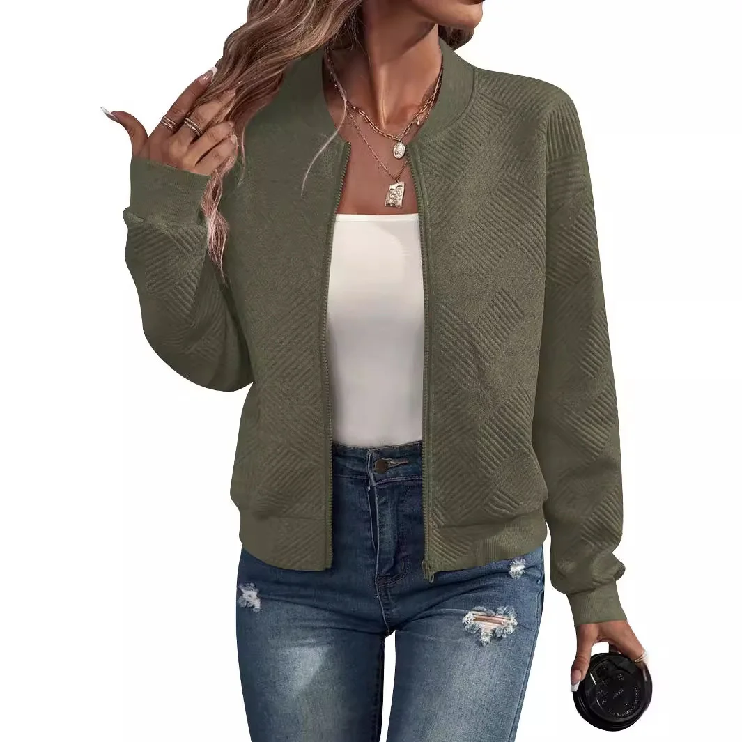 Women's autumn and winter new solid color simple and exquisite zipper jacket baseball collar casual jacket - Image 4