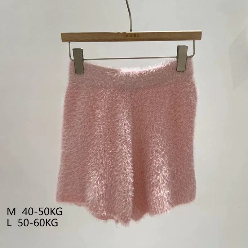 Women's Autumn Winter Faux Mink Hair Shorts Sweet Soft High Waist Slim Hairy Elasticity Shorts Fashion Knitting Homewear Shorts - Image 6