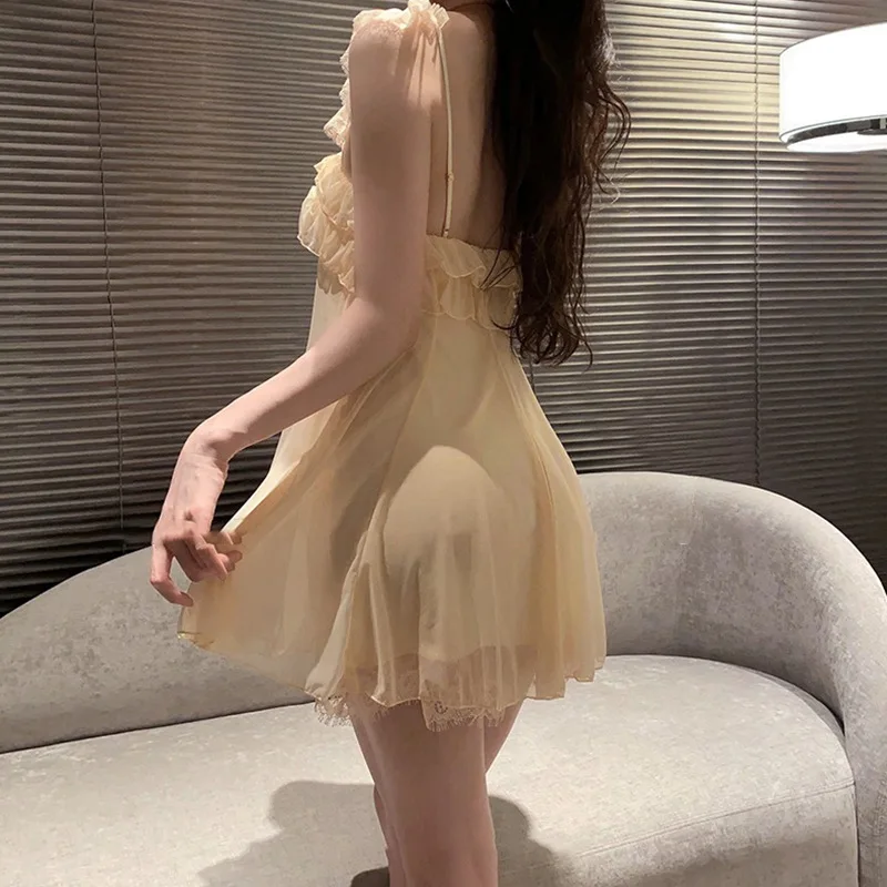 Spring Nightdress Women Lace Sweet Nightgown Home Dress Pajamas Summer Girl Princess Style Soft Sleepwear Nightwear Outwear - Image 4