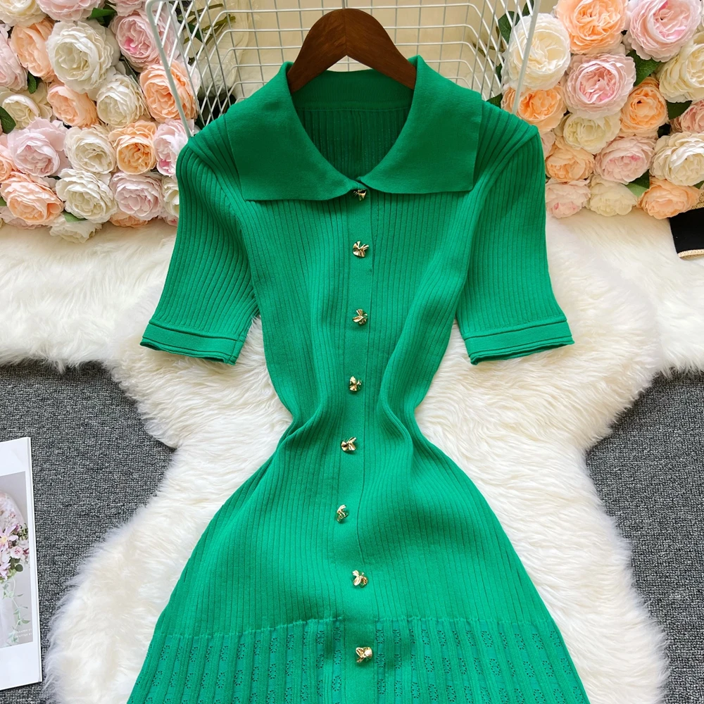 YuooMuoo Brand Fashion Vintage Turn-down Collar Knit Maxi Dress Elegant Single-breasted A-line Long Shirt Dress Lady Vestidos - Image 4