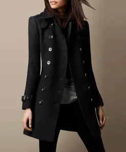 Streetwear Women Jackets Lined Double-breasted Ladies Loose Wool Overcoat Elegant Lapel Solid Pocketed Coats For Autumn Winter - Image 3