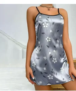 Women's Sleepwear Summer Floral Print Satin Nightgown Casual Sleeveless Backless Slip Night Dress Sexy Nightdress Home Clothes - Image 3