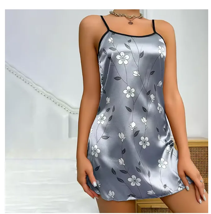Women's Sleepwear Summer Floral Print Satin Nightgown Casual Sleeveless Backless Slip Night Dress Sexy Nightdress Home Clothes - Image 3