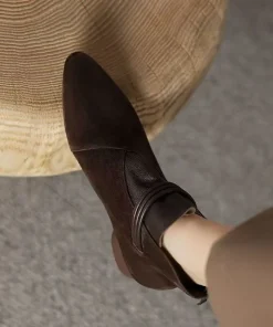 2025 Autumn Winter New Women's Korean Style Pointed Toe Ankle Boots - Chunky Heel Minimalist Fashion Boots Back Zipper Design - Image 5