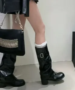 Woman Boots Knee High Platform Chunky Heels Trend Punk Gothic New Rock Leather Fashion Women's Shoes Motorcycle Footwear - Image 3
