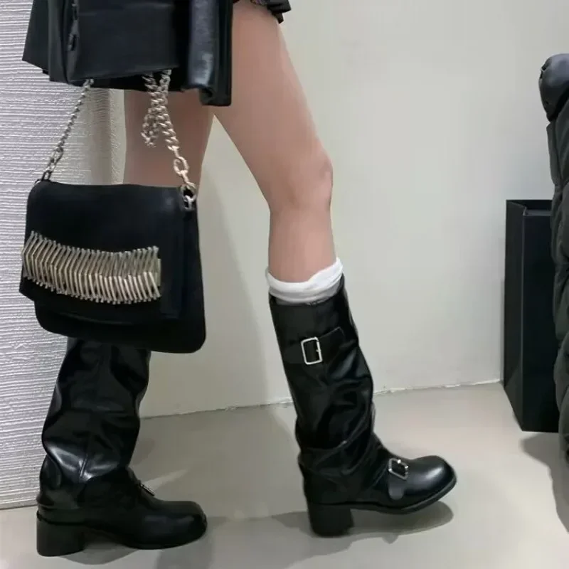 Woman Boots Knee High Platform Chunky Heels Trend Punk Gothic New Rock Leather Fashion Women's Shoes Motorcycle Footwear - Image 3
