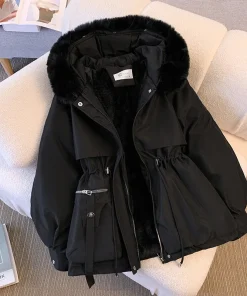 Fleece Lined Hood Down Jacket Winter Coat for Women Warm Drawstring Padded Parkas Korean Casual Streetwear Female Puffer Outwear - Image 4