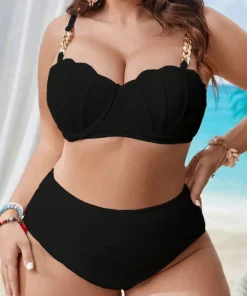 VigoJany 2025 Solid 3 Piece Mesh Skirt Plus Size Bikini Set Women Strapped Push Up Big Swimsuit High Waist Chubby Bathing Suit - Image 5