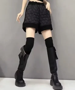 Women's High Waist Wide Leg Pants Cotton Padded Fleece Warm Shorts Casual Ladies Boots Black, Autumn, Winter, New 2026 - Image 5