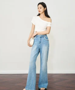 OLrain Flared Jeans Autumn Woman Blue Denim Flare Pants 2025 Fashion Lady Lace Wide Leg Long Trouser Women's Clothing O57XA98922 - Image 6