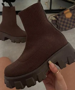 Women Boots Short Knitting Platform Boots Autumn Winter Shoes For Women Ankle Boots Heels White Winter Botas Mujer - Image 3