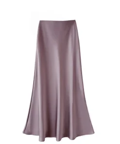 High waisted slimming mid length satin acetate silk smooth half skirt 2024 spring/summer new wrap buttocks fishtail A-line long - Image 3