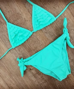 4 Color Brand 2023 Summer Girls Swimwear Soild Baby Kids Swimwear Biquini Infantil Swimsuits Falbala Bikini Girl For 6-14years - Image 3