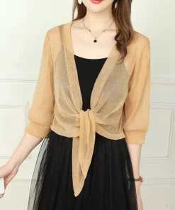 Summer Cardigan Ladies Sexy Thin Sunscreen Short Jacket ling Dress Thin Short Coat Short Type Shawl Sunscreen Jacket Cardigan - Image 6