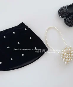 Childrens Skirt Spring and Autumn New Korean Fashion Pearl Velvet Simple Elegant Skirt Kids Clothes Girls