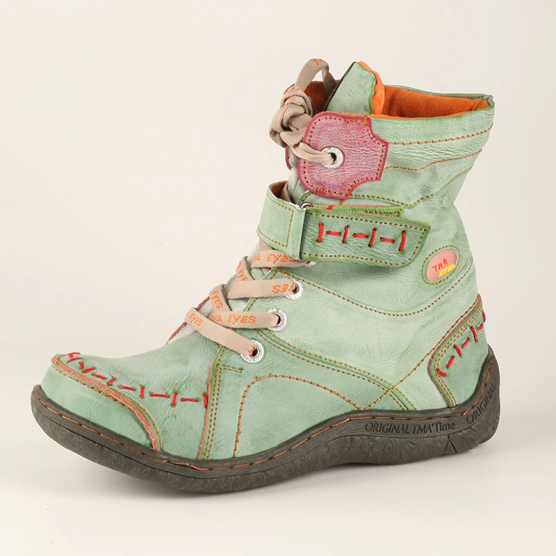 TMA EYES Women's Winter Leather Boots Simple Short Plush With Slip-On Closure Breathable And Anti-Slip Features - Image 4