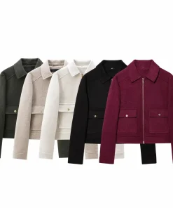 Women's Zipper Jacket Coat New Winter Long Sleeve Pocket Outerwear Coat Short Street Elegant Women's Jacket