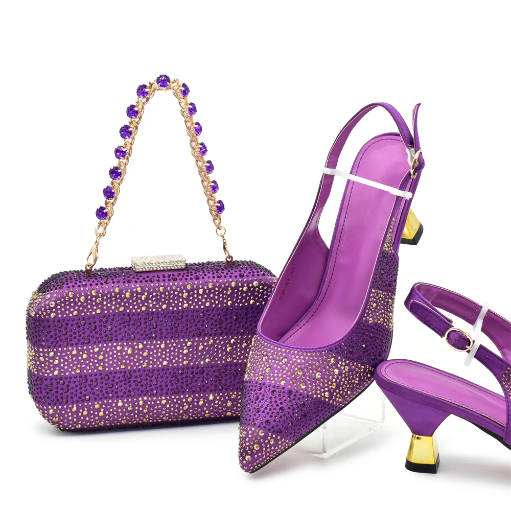 Luxury Italian Shoes and Bag Set for Women Elegant Shoes Woman Heel Nigeria Party Shoes and Bags for Women Rhinestone Pumps - Image 2