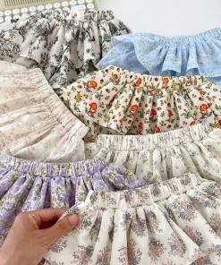 Baby Girls Floral Skirt Shorts 0-4Y Summer Double Layes Vintage Pink/black Floral Girls Tutu Skirt Cotton Toddler Pettiskirt - Image 6