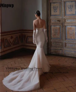 Alternative view of Elegant Mermaid Women Wedding Dresses 2025 Bride Backless Tulle Strapless Bridal Gowns Sleeveless Beading Sweep Train Customized