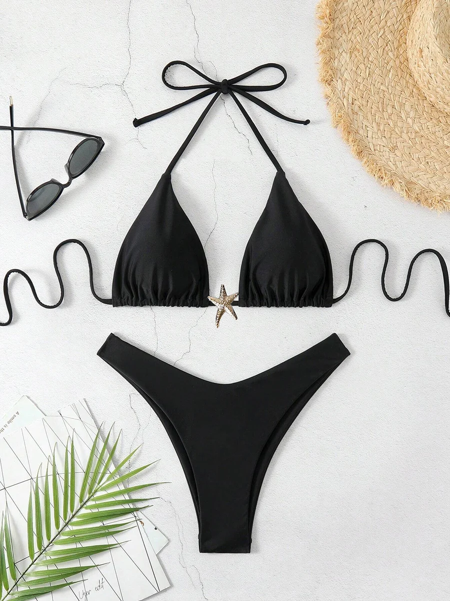 Sexy Bikini Set Solid Swimsuit Women Beachwear 2026 Thong Micro Bikinis Female Swimwear High Cut Neck Bathing Suit Beach Biquini - Image 4