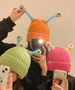 Cute Cartoon Quirky Light-emitting Tentacle Knitted Hat Parent-child Models Warm Wool Cap Eyes Light-emitting Beanie Monster Hat