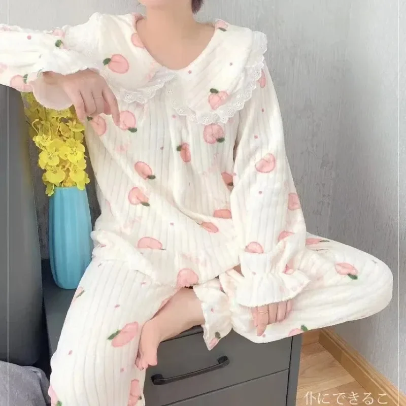 Warm Sleepwear Small Bear Peach Coral Velvet Two-Piece Set Women Pajamas Autumn and Winter Thickening Home Wear School Sleepwear - Image 6