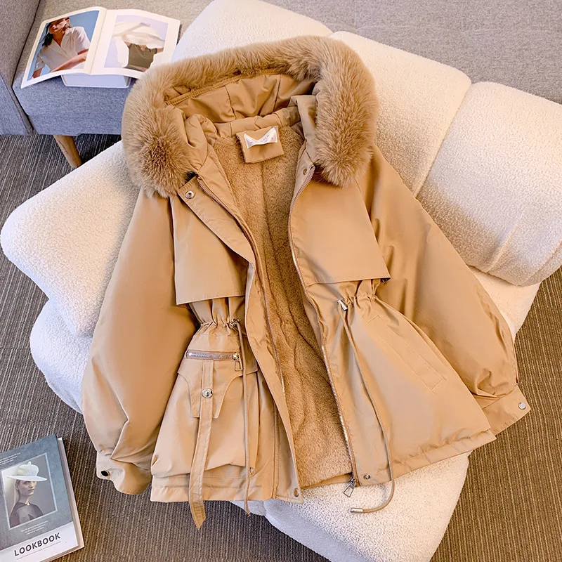 Fleece Lined Hood Down Jacket Winter Coat for Women Warm Drawstring Padded Parkas Korean Casual Streetwear Female Puffer Outwear - Image 2