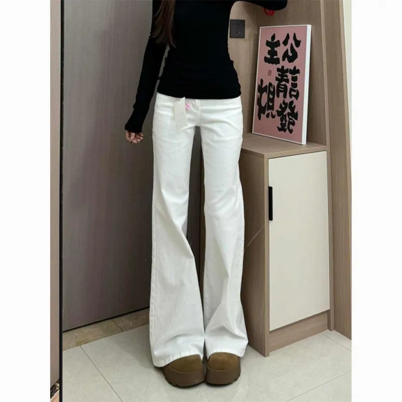 White Micro Flared Women's Jeans 2025 Fall Winter High Waist Slimming Long Trousers - Image 2