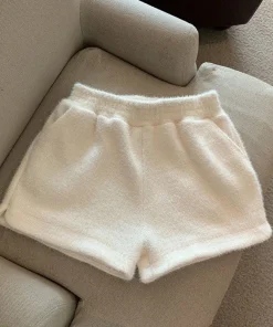 Xpqbb Autumn Winter Faux Mink Plush Shorts Women Korean Fashion Loose Wide Leg Short Pants Ladies Solid High Waist Casual Shorts - Image 3