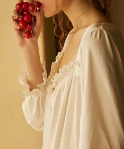 Vintage Cotton Women's Long Nightgowns Long Sleeve Elegant Autumn Winter Female Princess Sexy Loose Nightshirts - Image 5
