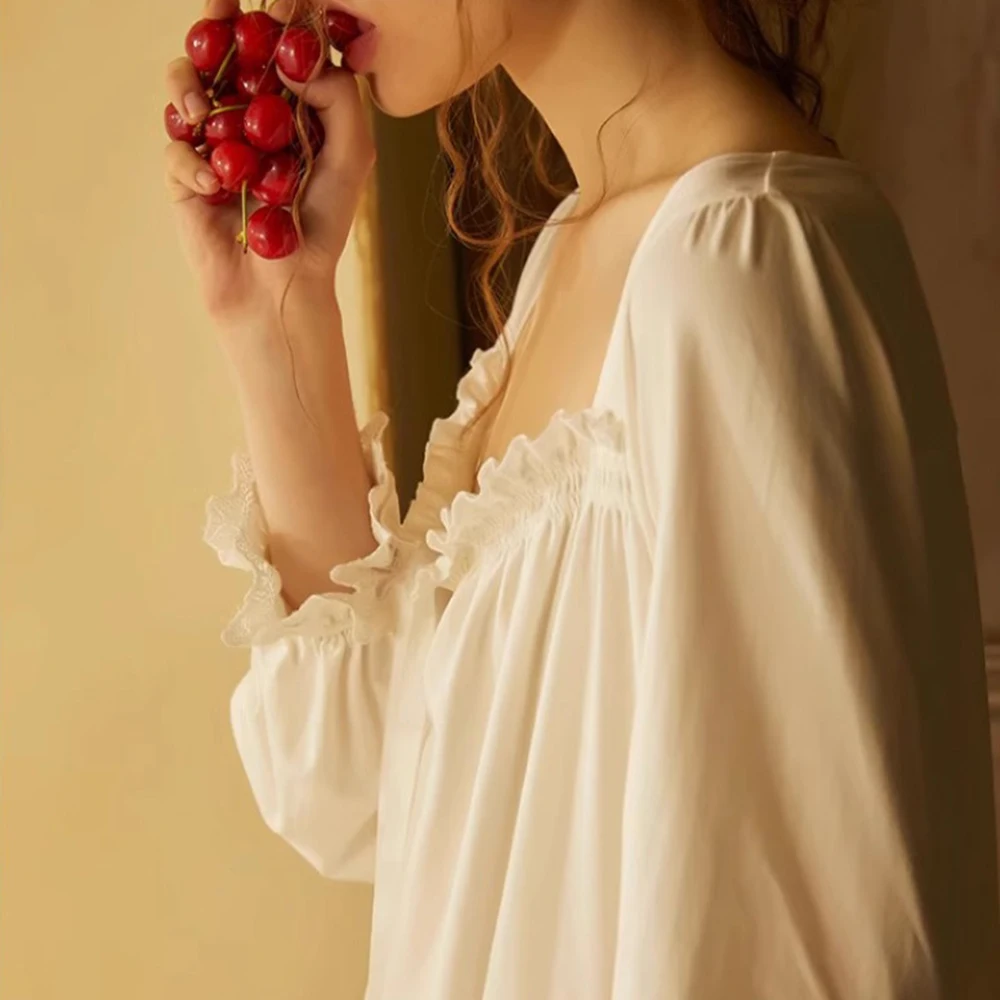 Vintage Cotton Women's Long Nightgowns Long Sleeve Elegant Autumn Winter Female Princess Sexy Loose Nightshirts - Image 5