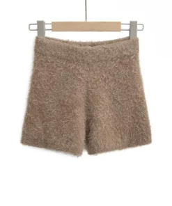 Women's Autumn Winter Faux Mink Hair Shorts Sweet Soft High Waist Slim Hairy Elasticity Shorts Fashion Knitting Homewear Shorts - Image 4