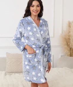 Ladies' autumn and winter heart-shaped printed flannel thickened home nightgown, double-sided long plush jacquard embroidered st - Image 5