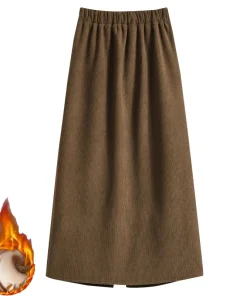 2026 Autumn Winter Plus Size Skirts Women High Waist Solid A-line Skirt Back Slit Korean Thick Elegant Fleece-lined Style Skirts - Image 5