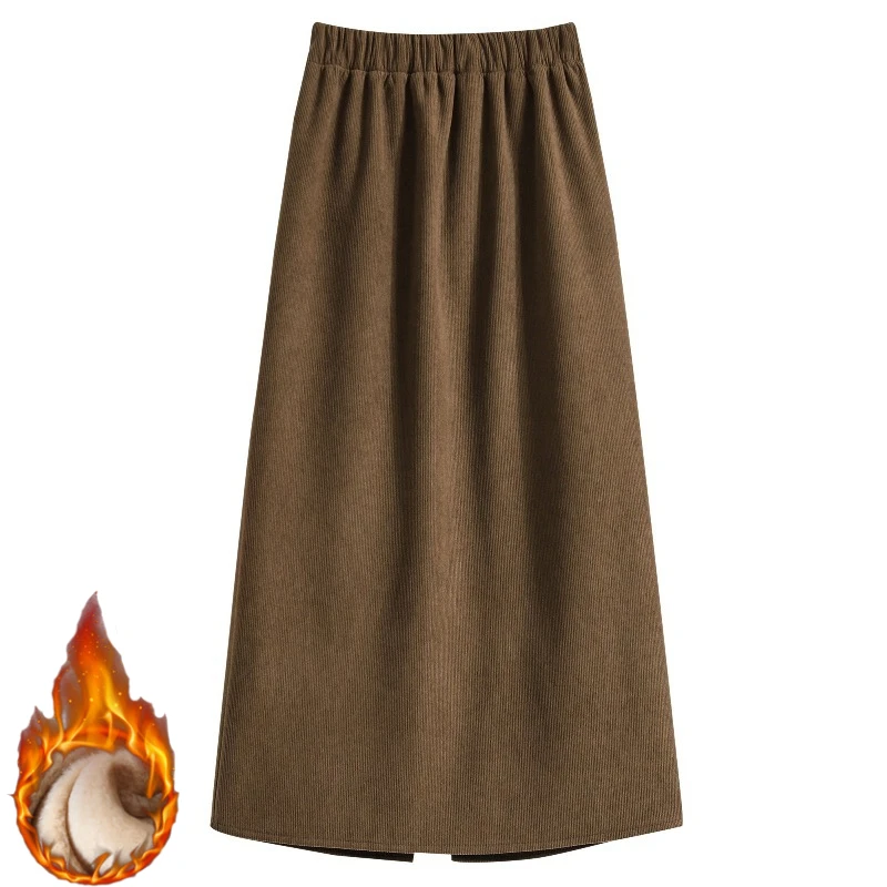 2026 Autumn Winter Plus Size Skirts Women High Waist Solid A-line Skirt Back Slit Korean Thick Elegant Fleece-lined Style Skirts - Image 5
