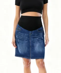 Pregnant Women Clothes Maternity Denim Skirt High Waist Good Stretch Foldable Waist Band Pregnancy Jean Skirt Plus Size S to 4XL - Image 3