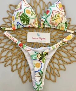 Print Sexy Bikini Sets Halter Lace-up Tops Thongs Beach Style Bathing Suit Y2k Swimsuits Women Beachwear Купальник Женский 2025 - Image 3