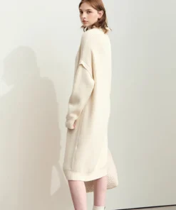 AMII Minimalist Womens Dresses 2025 Winter New Commuter Half Turtleneck Woman Clothing Solid Loose Knitted Midi Dress 12444229 - Image 4