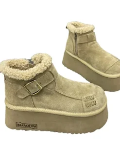 2024 New Fur Platform Women Ankle Boots Flats Suede Warm Shoes Woman Trend Designer Brand Short Plush Cozy Femme Snow Botas - Image 5