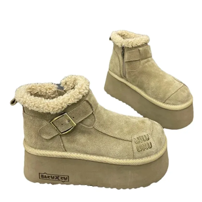 2024 New Fur Platform Women Ankle Boots Flats Suede Warm Shoes Woman Trend Designer Brand Short Plush Cozy Femme Snow Botas - Image 5