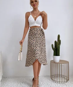 Benuynffy Boho Women Casual Print Tie Side Wrap Skirt Elegant High Waist Female Summer Asymmetrical Knee Length A-Line Skirts - Image 6
