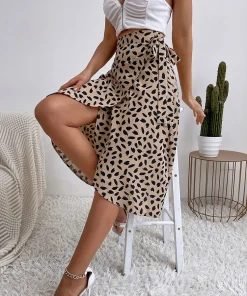 Benuynffy Boho Women Casual Print Tie Side Wrap Skirt Elegant High Waist Female Summer Asymmetrical Knee Length A-Line Skirts - Image 3