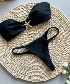 Alternative view of Sexy Women's Bikini Solid Color Strapless Split Swimsuit
