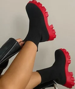 Women Boots Short Knitting Platform Boots Autumn Winter Shoes For Women Ankle Boots Heels White Winter Botas Mujer - Image 5