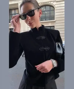 Stand Collar Long Sleeve Short Jacket Woman Single Breasted Solid Color Straight Coats Casual Versatile Chic Women's New Jackets