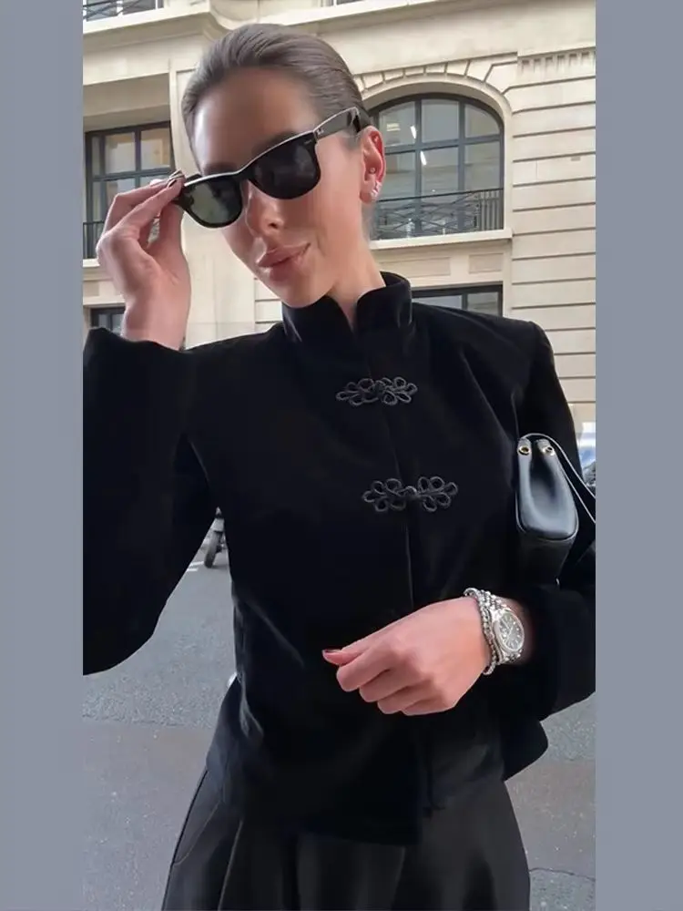 Stand Collar Long Sleeve Short Jacket Woman Single Breasted Solid Color Straight Coats Casual Versatile Chic Women's New Jackets