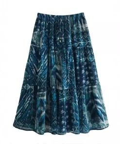2024 New Women Long Skirt Set Casual Long Sleeve Print Shirts + High Waist Slim Ankle-Length Skirts Set - Image 4